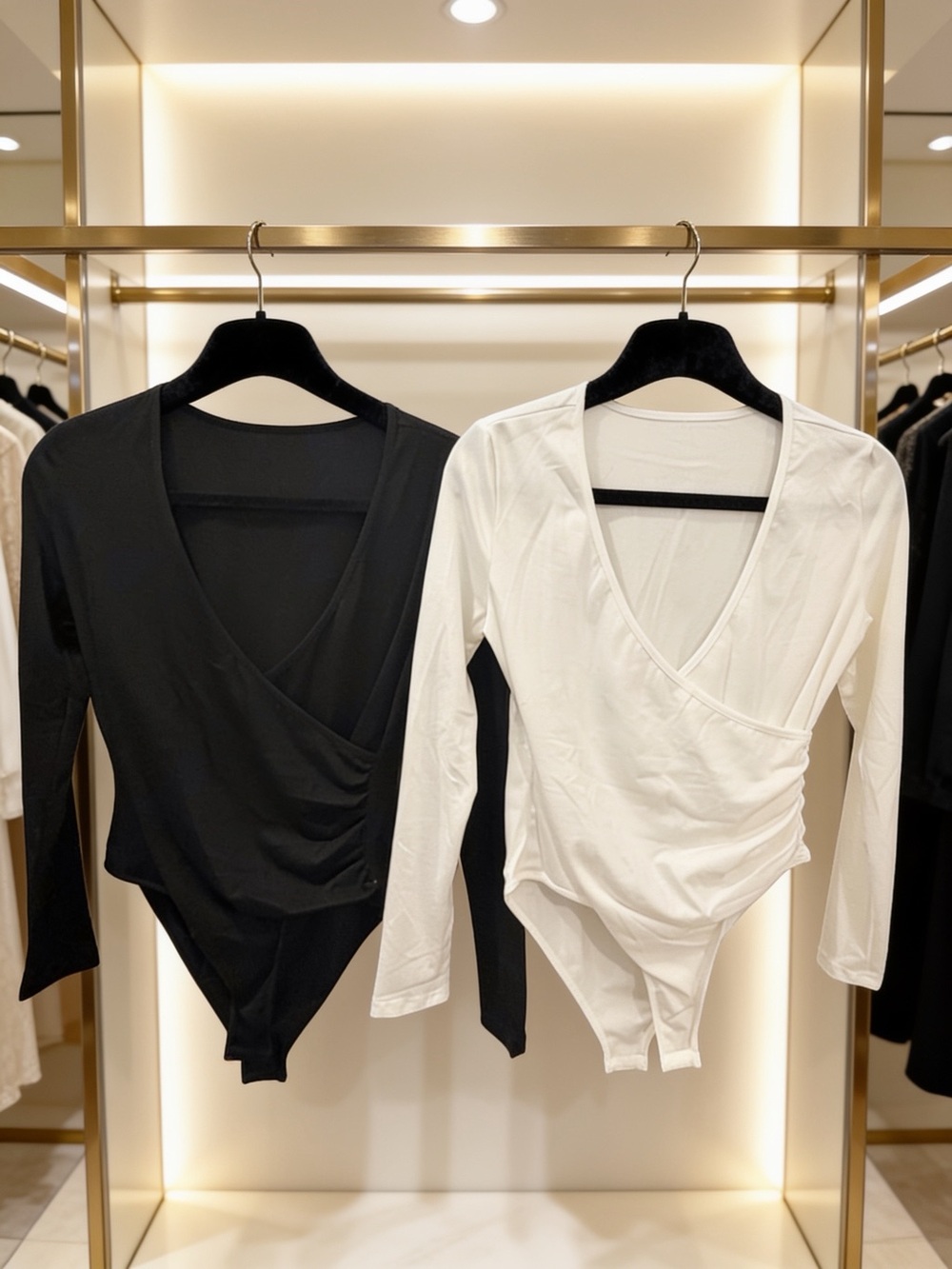Women’s Long Sleeve Wrap Bodysuit - Black / White